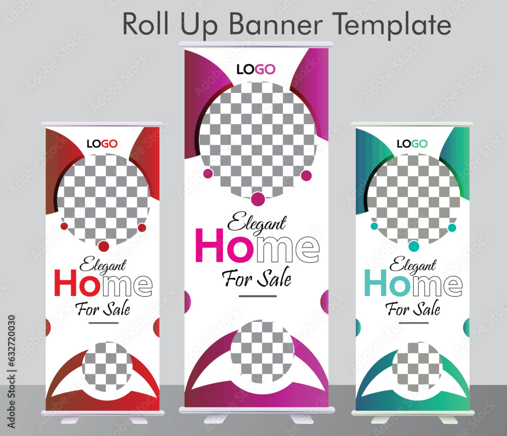 luxuary home for sale roll up banner template. elegant home for sale roll up banner template.business roll up standee with creative design.
