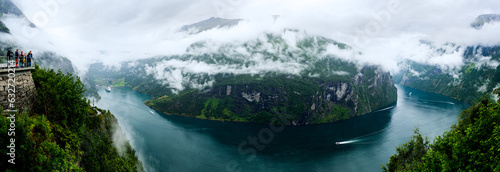 Slika na platnu Panoramic Anamorphic View of Geirangerfjord from Eagle Bend Lookout