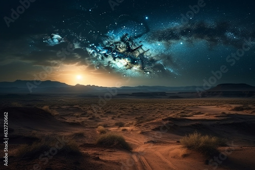 Star-filled sky over a desert landscape, Space, bokeh 