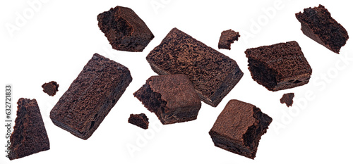 Billede på lærred Flying chocolate brownie isolated on white background with clipping path