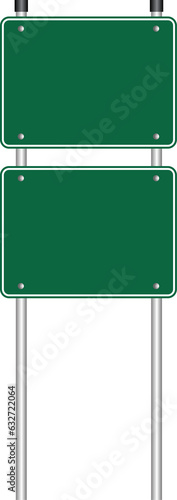 Two White and Green Blank Signs on Transparent Background