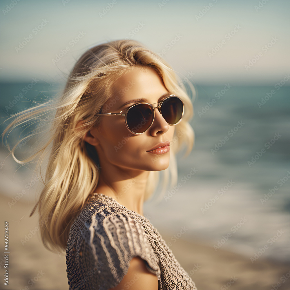 Blond woman with sunglasses at the beach Blond woman with sunglasses at the beach
