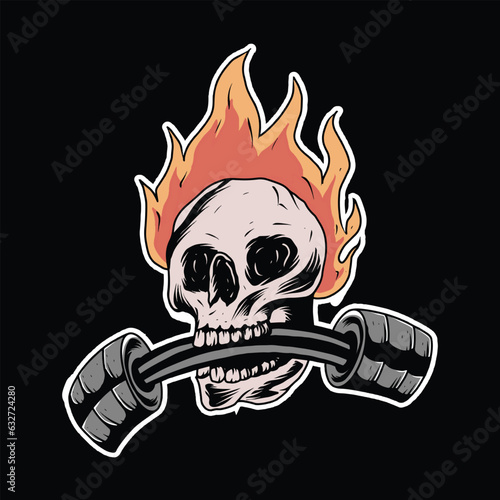 Skull With Gym Barbell Fire