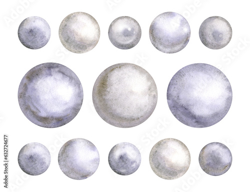 Set of hand drawn sea pearls. Watercolor illustration. Isolated.