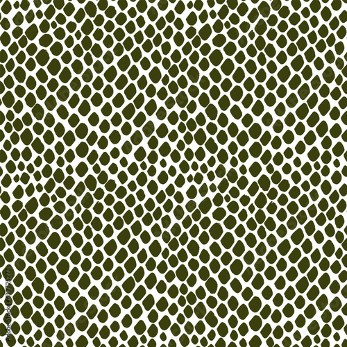 Seamless pattern skin snake, crocodile, lizard, alligator, reptile. Reptilian scales. Monochrome green spots. Vector isolated on white. Serpentine texture. Fashion print. Animal skin texture