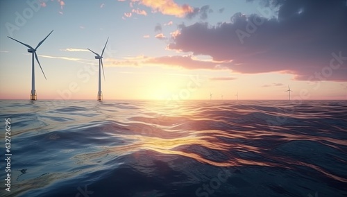 The concept of new environmental technologies. Windmills in the sea