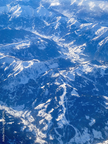 Aerial view of Wagrain ski region in Austrian alps in Winter