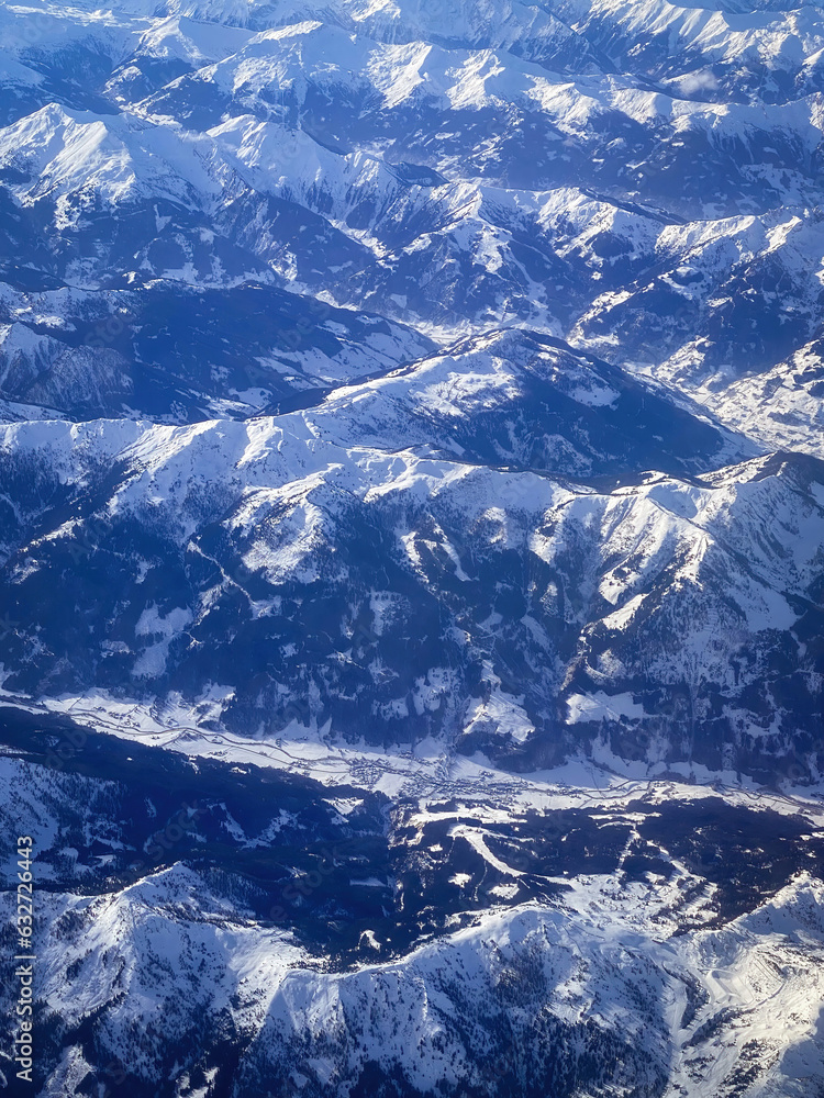 Aerial view of Kleinarl ski region in Austrian alps in Winter