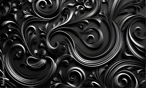Modern black background in shapes of leaves in 3d render style.