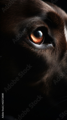 A dog's eye close up on a black background Generative Ai