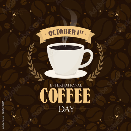 International coffee day 1 October poster design over beans brown background. Social media Poster  Banner  Advertising  Greeting Card vector illustration.