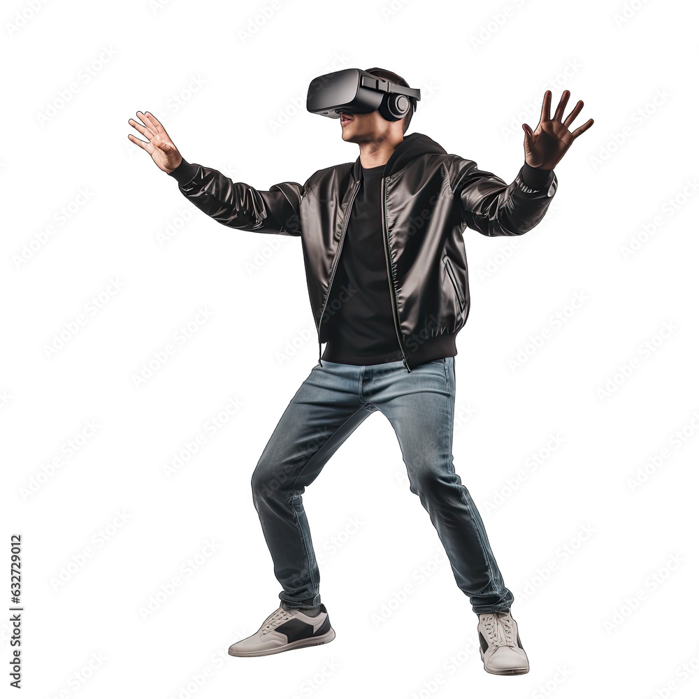 Virtual reality experience with VR headset on transparent background, generative ai Virtual reality experience with VR headset on transparent background, generative ai