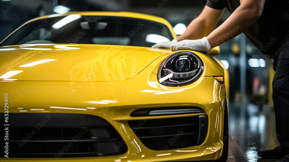 Professional detailing a car in car studio cleaning car with microfiber cloth, car detailing (or valeting) concept. Professional detailing a car in car studio cleaning car with microfiber cloth, car detailing (or valeting) concept.