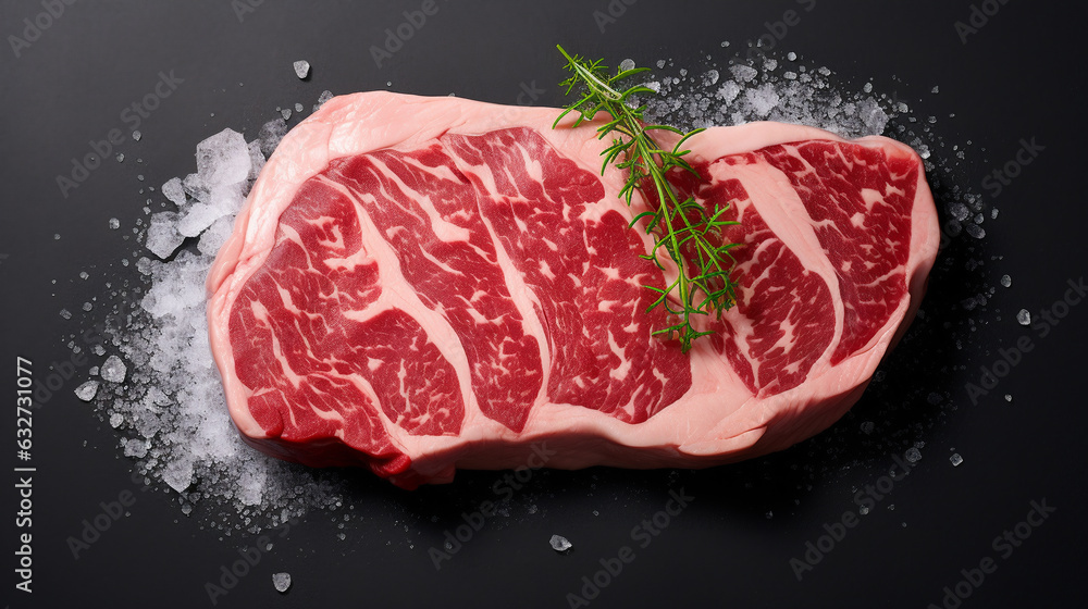 Raw fresh meat Ribeye steak entrecote of Black Angus Prime meat on dark background