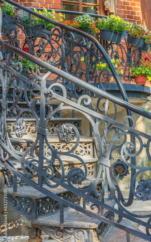Antique cast iron openwork wrought iron staircase