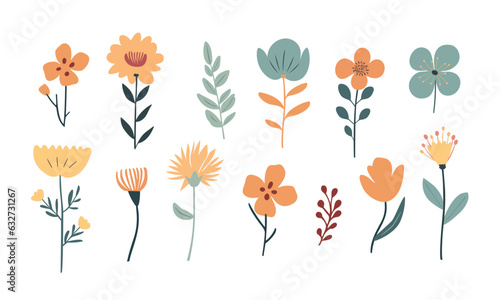 Set of vector illustrations of flowers in doodle style on a white background. for design and invitations.	
