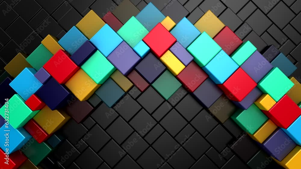 Geometric Shapes Form a Wave. Abstract motion, 3d rendering, 4k resolution