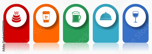 Food and drinks icon set, flat design miscellaneous colorful icons such as birthday cake, coffe, beer and drink for webdesign and mobile applications, infographic vector template in eps 10