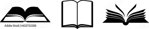 Set of open book black icons.Vector book logo.