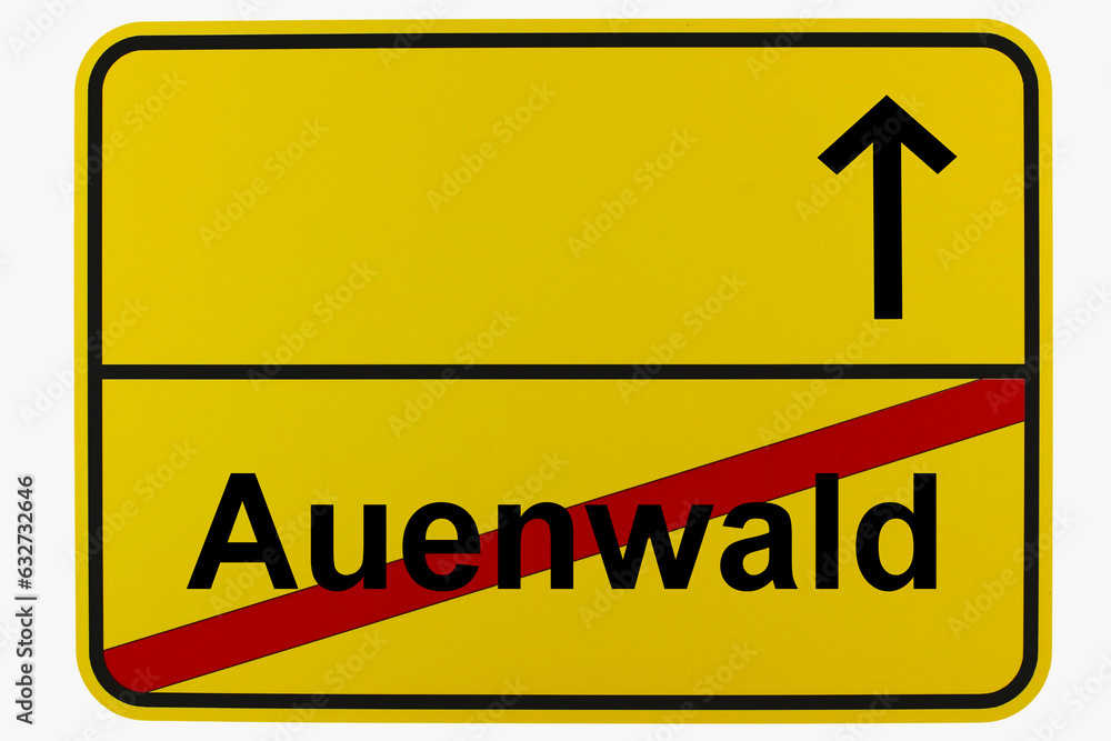 Illustration eines Ortsausgangsschildes von Auenwald in Baden-Württemberg Illustration eines Ortsausgangsschildes von Auenwald in Baden-Württemberg