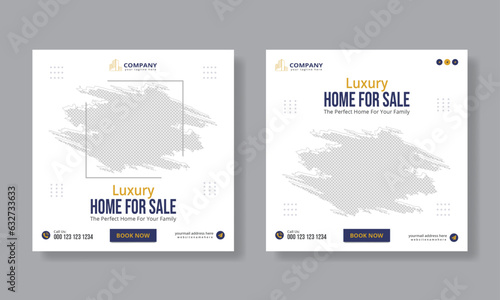 Real estate home for sale social media post banner design template, editable vector square banner for digital marketing 