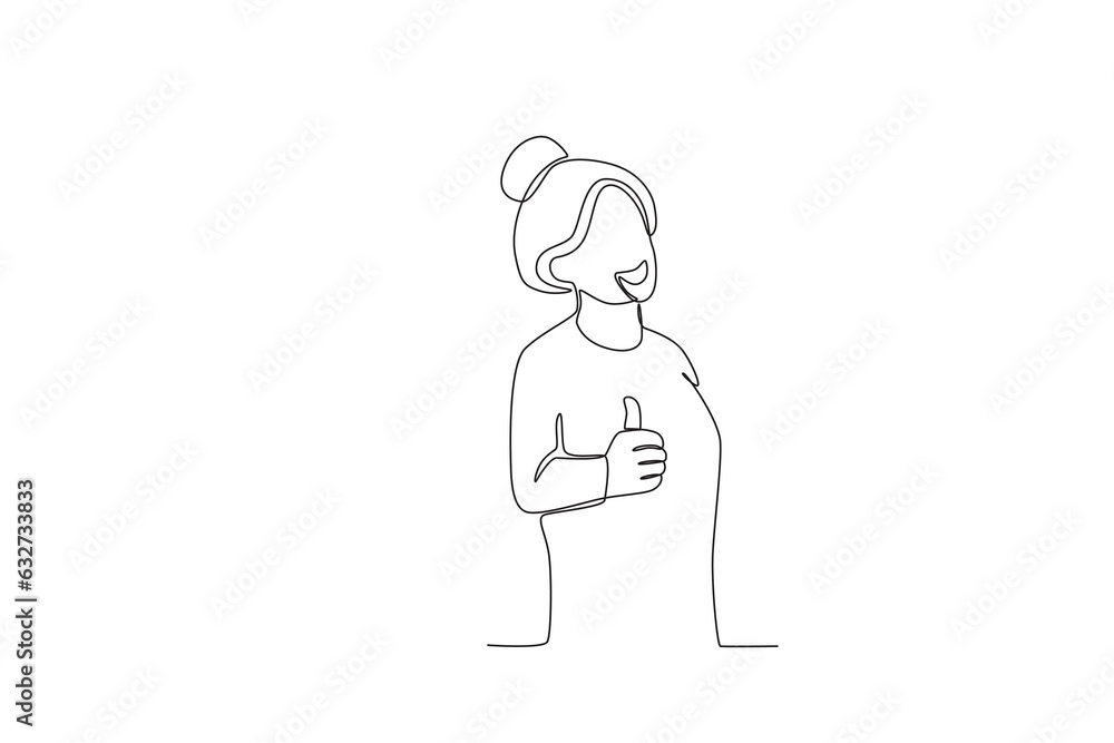A woman gave a thumbs-up with a smile. World smile day one-line drawing