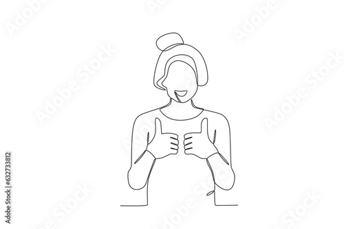 A woman smiles while posing. World smile day one-line drawing