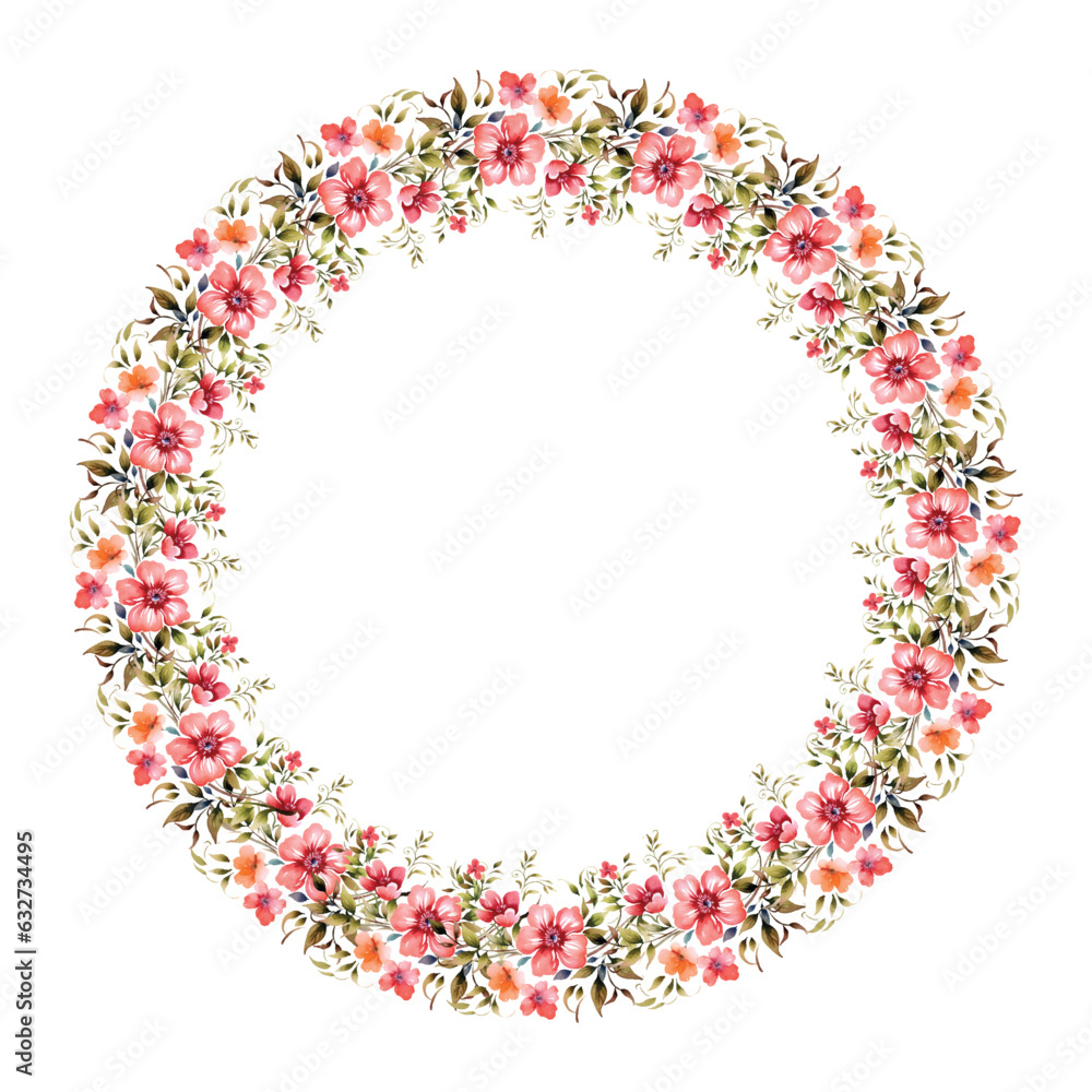 Wreath with colorful flowers, leaves and branches in vintage watercolor style. Vector circle frame Wreath with colorful flowers, leaves and branches in vintage watercolor style. Vector circle frame