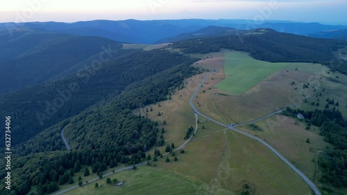 An Aerial Symphony of Light and Nature: Dawn to Dusk Journey through Alsace's Vosges Mountains, Markstein to Trehkopf photo