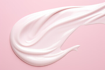 Beauty cream smear texture background. White cream, lotion, moisturizer, skin care cosmetic product smear on pastel pink background