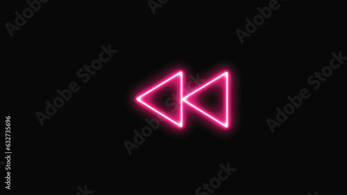 Backward Button Icon Style. Neon glowing backward button.