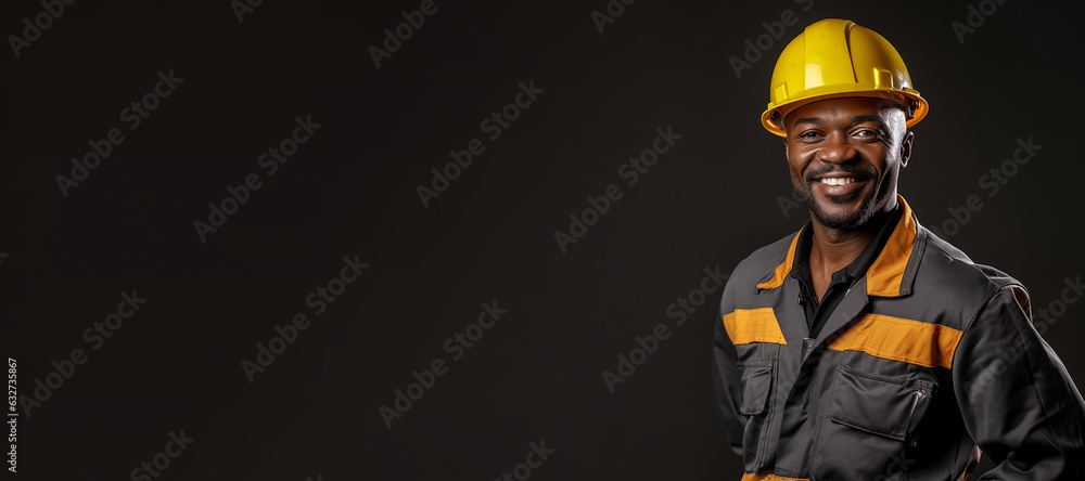African American construction worker banner with copy space. Generative AI African American construction worker banner with copy space. Generative AI