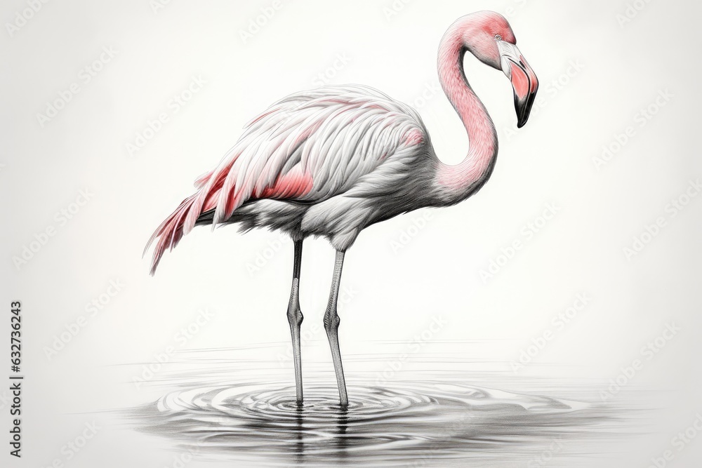 Fototapeta premium Pencil sketch cute flamingo bird drawing picture
