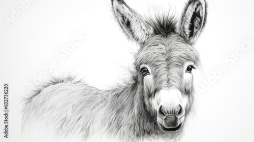 Pencil sketch cute donkey animal drawings photo