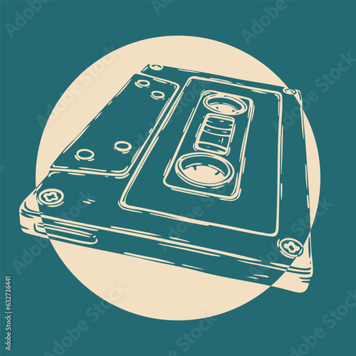 Retro audio cassette 80s, 70s, 60s music sound tape, hand drawn vector colorful background