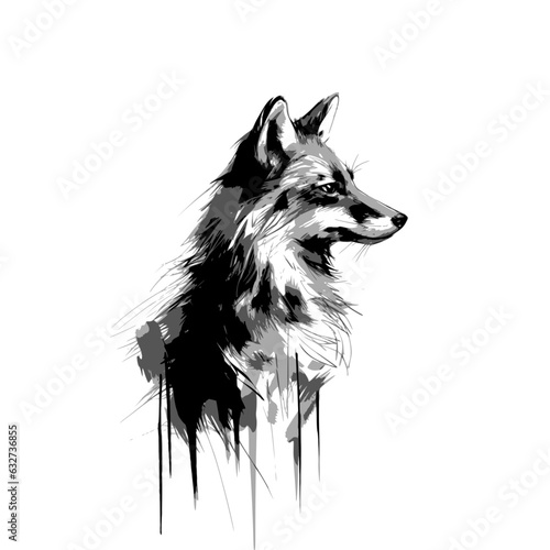 hand scribbled abstract fox in black and white