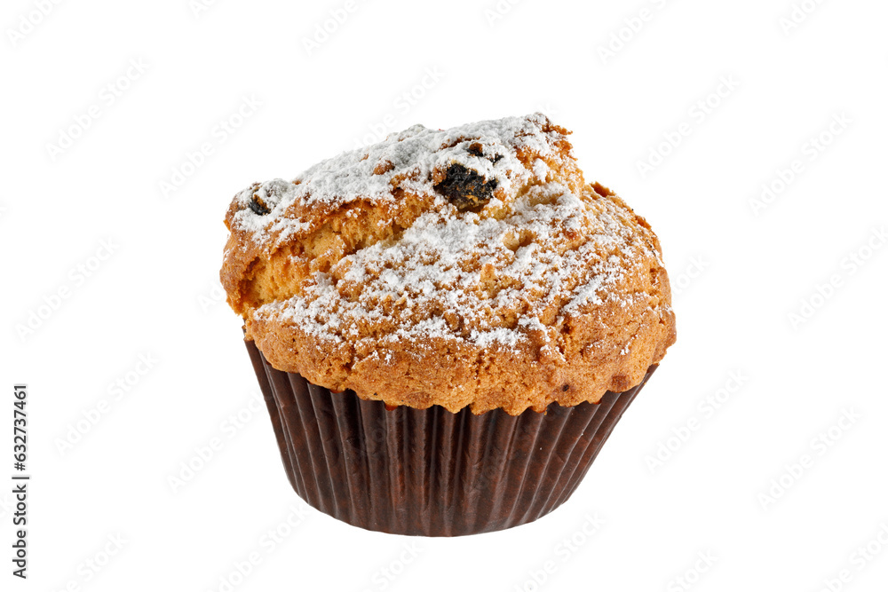 Sweet muffins. Cupcakes with raisins isolated on white background. Close-up Sweet muffins. Cupcakes with raisins isolated on white background. Close-up