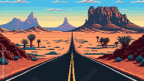 Fotografering American desert road landscape ai pixel game scene