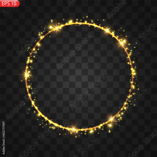 Vector circular light beam isolated on transparent background. Glowing neon light effect. Vector illustration. Glowing ellipse line