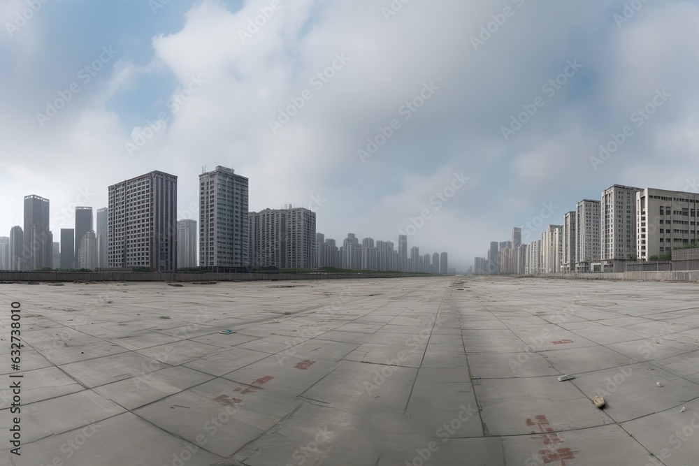 A modern Chinese metropolis' asphalt road is desolate. Generative AI