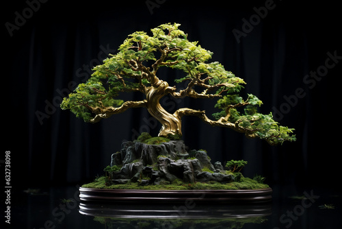 Serene Beauty, Bonsai Tree Harmonizing with Darkness