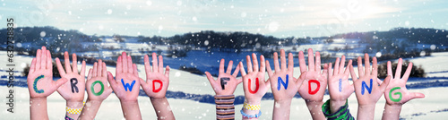 Children Hands Building Word Crowd Funding, Winter Background