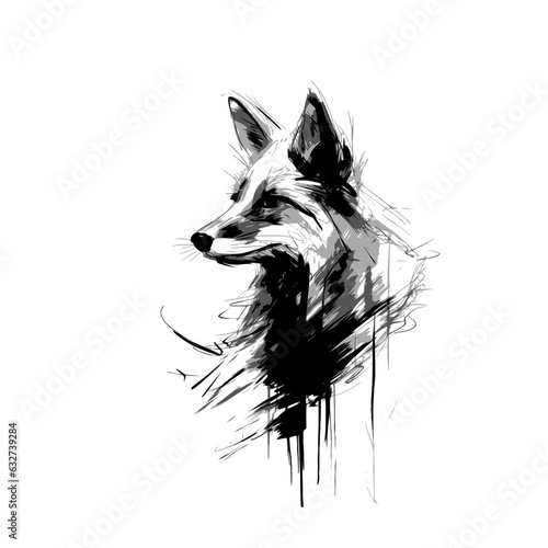 hand scribbled abstract fox in black and white