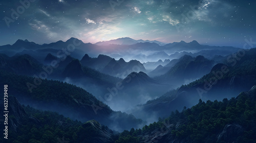 Misty Mountain Under Exotic Stars: Inspired Generative AI Art © Ahzrael