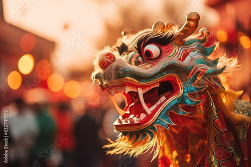 A festive image of a Chinese New Year dragon dance.