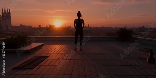 woman work out on the roof at sunset