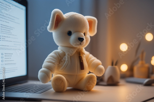 A close up of a soft toy teddy on computer screen, detailed product photo, cute toy, product picture, backlight photo sample, highly detailed product photo, AI Generative