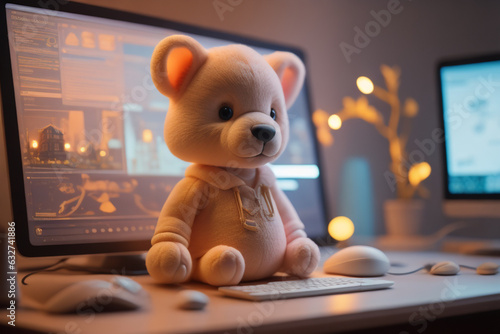 A close up of a soft toy teddy on  computer screen, detailed product photo, cute toy, product picture, backlight photo sample, highly detailed product photo, AI Generative