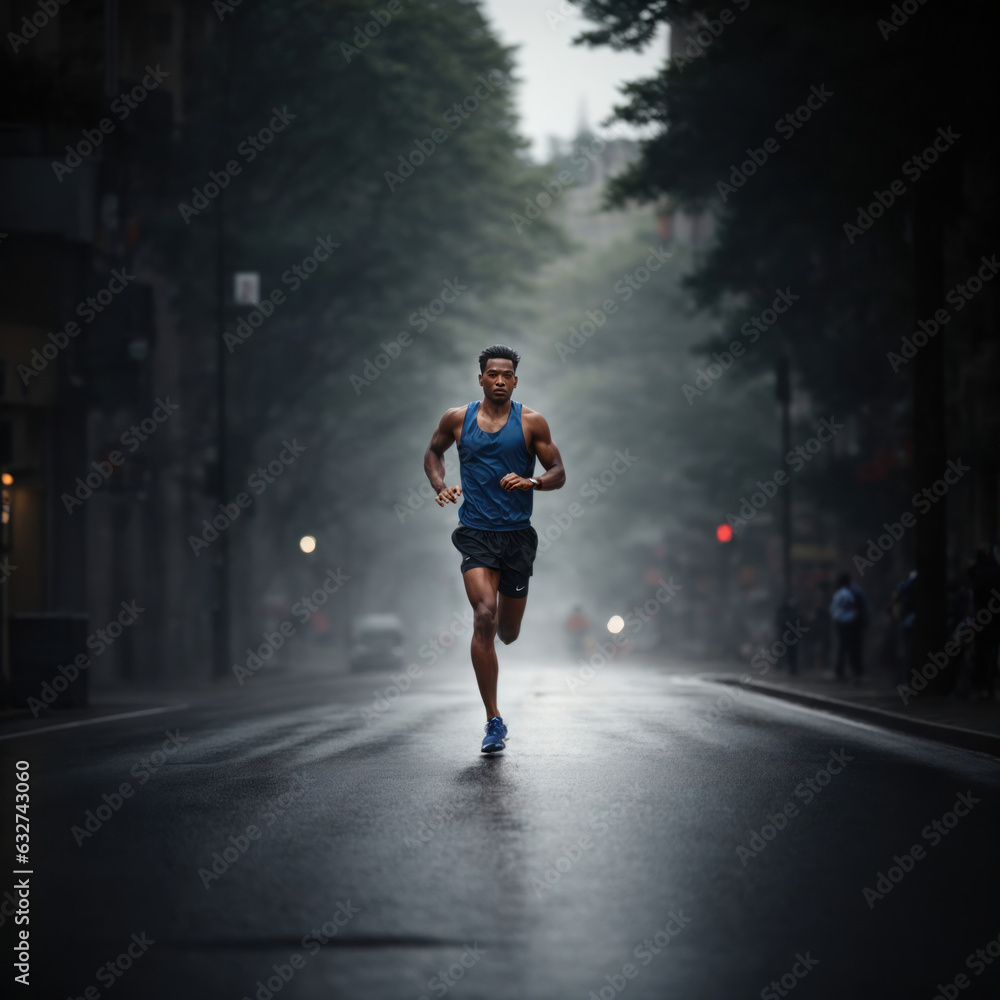 Fototapeta premium person running in the middle of the forest