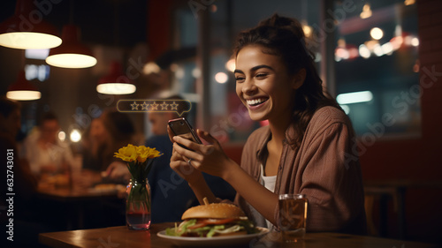 Burger restaurant, 5 star, reputation restaurant management concept, rate your experience, Ha